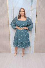 Green Flower Embroidery Dress