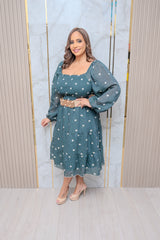 Green Flower Embroidery Dress