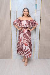 Brown Multi Off Shoulder Maxi Dress