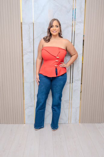Red Strapless Crop Top