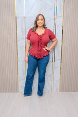 Burgundy Front Ruffle Top