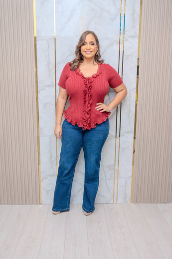 Burgundy Front Ruffle Top