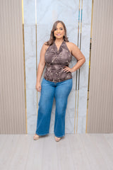Brown Ity Print Halter Top