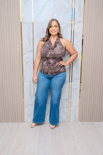 Brown Ity Print Halter Top