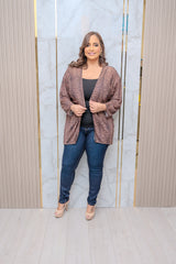 Brown Mix Mesh Print Cardigan