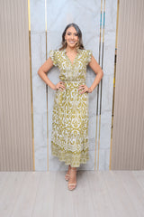 Green Printed Button Down Maxi Dress