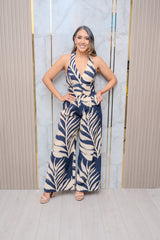 Navy Printed Vest and Pant Set