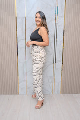 White Printed Wide Leg Pants