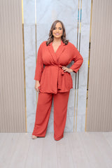 Rust Collar Shirt and Pant Set