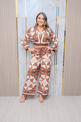 Brown Printed Top and Pant Set