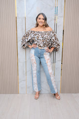 Leopard Print Bubble Sleeve Blouse