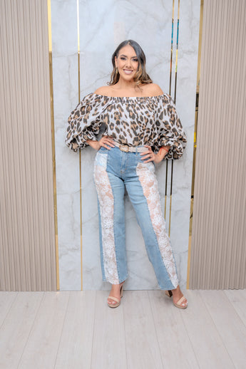 Leopard Print Bubble Sleeve Blouse