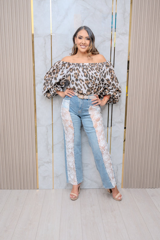 Leopard Print Bubble Sleeve Blouse