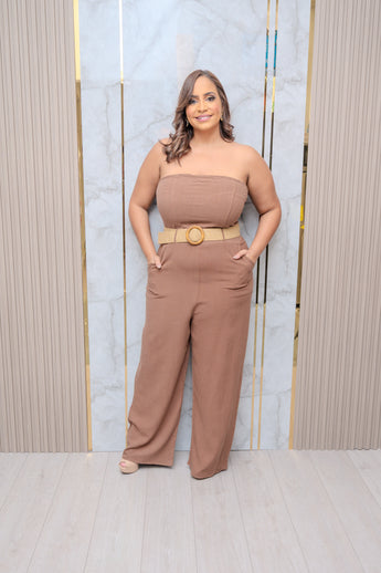 Brown Strapless Belted Jumper