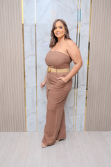 Brown Strapless Belted Jumper