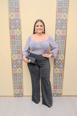 Silver Glitter Ruched Top