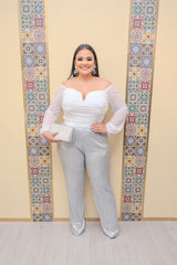 Silver Metallic Wide Leg Pants