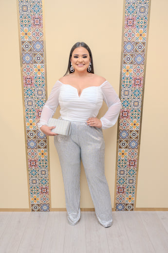 Silver Metallic Wide Leg Pants