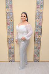 Silver Metallic Wide Leg Pants