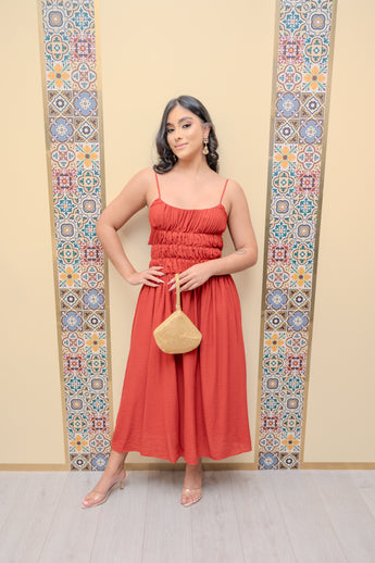 Rust Smocked Maxi Dress