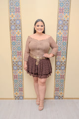 Mocha Rhinestone Lace Top