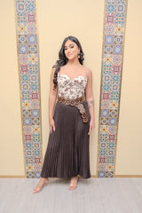 Coffee Pleated Maxi Skirt
