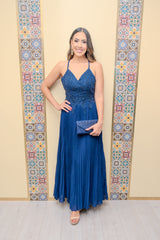 Navy Pleated Maxi Dress