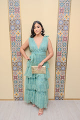 Mint Tiered Ruffle Pearl Maxi Dress