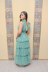 Mint Tiered Ruffle Pearl Maxi Dress