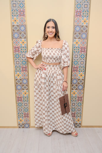 Cream Off Shoulder Top and Skirt Set