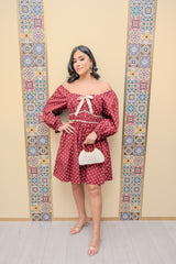 Wine Polka Dots Mini Dress