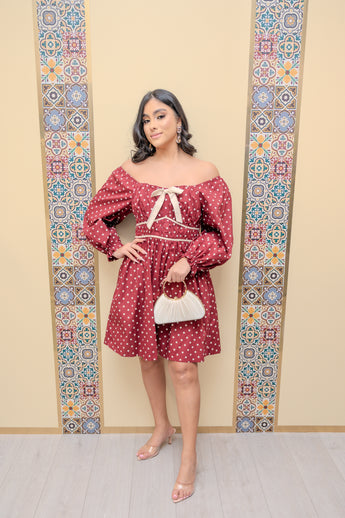 Wine Polka Dots Mini Dress