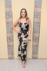 Black/Gold Floral Mesh Maxi Dress