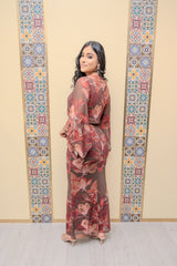 Brown Floral Mesh Skirt Set