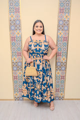 Blue Printed Midi Dress