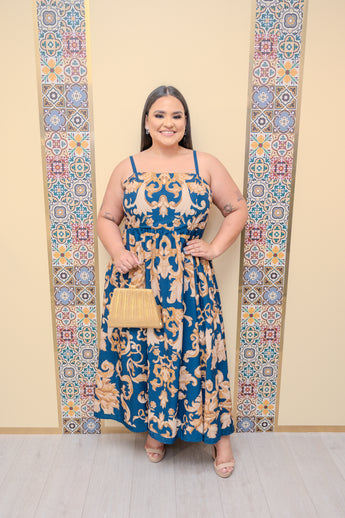 Blue Printed Midi Dress