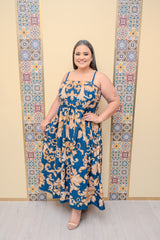 Blue Printed Midi Dress