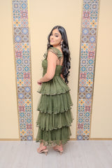 Olive Tiered Pleated Formal Dress