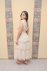 Cream Sequin Mix Ruffle Maxi Dress