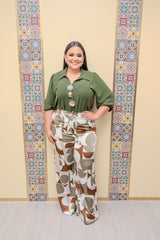 Brown Printed Satin Pants