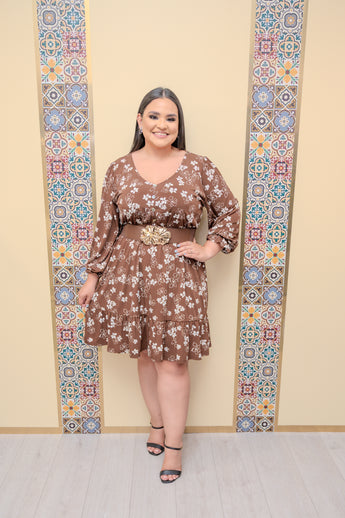 Brown/Cream Button Down Floral Dress