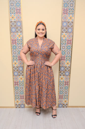 Mocha/Caramel Front Zipper Dress