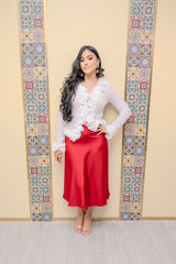 Red Midi Satin Skirt