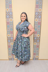 Navy/Gray Front Zipper Waist Maxi Dress