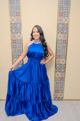Royal Blue Pearl Pleated Maxi Dress