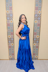 Royal Blue Pearl Pleated Maxi Dress