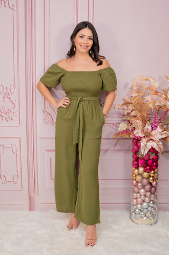 Olive Puff Sleeve Off Shoulder Jumper