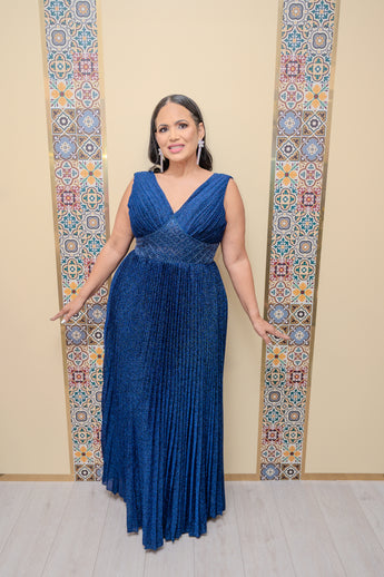 Navy Pleated Maxi Dress