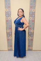 Navy Pleated Maxi Dress