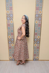 Cinnamon Floral Front Zipper Midi Dress